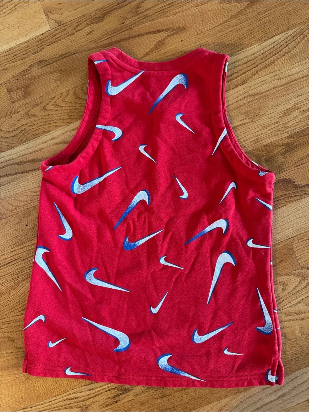 Nike Red Tank Top with Blue & White Swoosh Print thicker feel